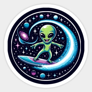 Alien surfing in outer space Sticker